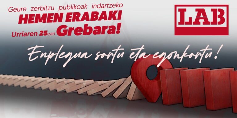 Greba eguna izango da biharkoa, hilak 25, EAEko sektore publikoan