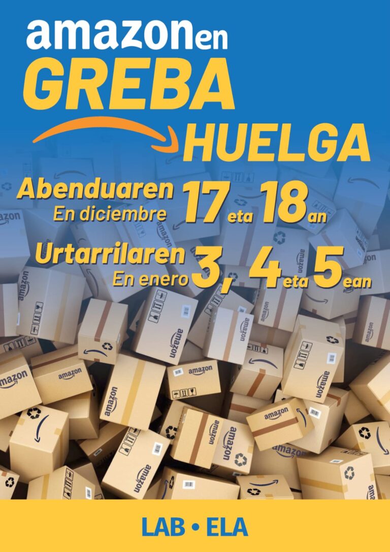 Ante el inmovilismo de Amazon, convocamos 5 días de huelga en Navidades en el centro de trabajo de Trapagaran