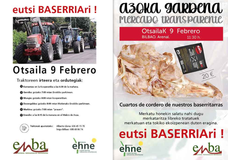 Merkataritza Libreko Europako Itunen aurka eta baserritar zein landa eremuko langileen etorkizun duinaren alde, otsailaren 9ko mobilizazioak babesten ditugu