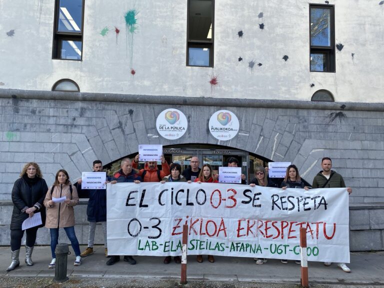 0-3 urtekoen zikloko sindikatuak berriz mobilizatu dira, Hezkuntza Departamentuari eskatzeko behingoz har dezan alor honetako ardura