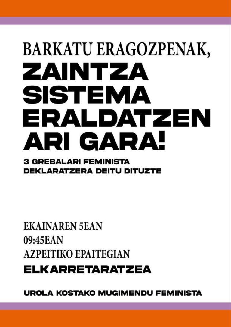 Greba Feminista Orokorraren harira hiru lagunek epaitegian deklaratu beharko dute bihar
