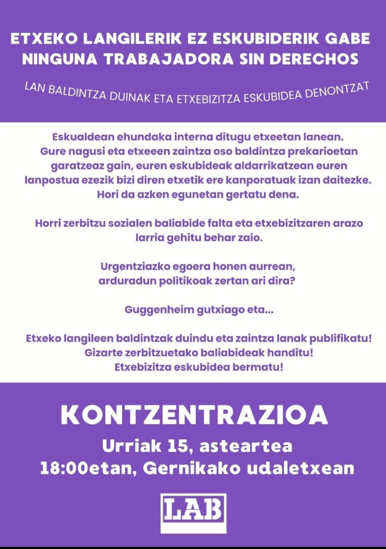 [IRITZIA]: Etxeko langilerik ez eskubiderik gabe. Etxebizitza eskubidea denontzat