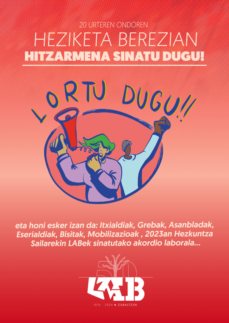 EAEko Hezkuntza Saileko lan legepeko irakasle eta hezitzaileen hitzarmen berria lortu dugu