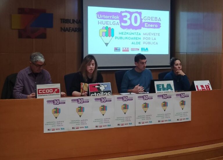 Urtarrilaren 30ean Nafarroako Hezkuntza Publikoan greba deitu dugun sindikatuok Hezkuntza Departamentuaren jarrera itxia salatu nahi dugu, beste behin