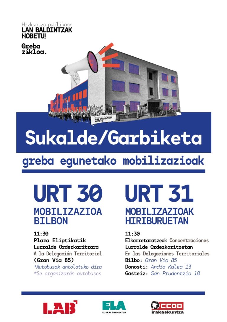 Hezkuntza Publikoko Sukalde eta garbiketan ezarritako gehiegizko gutxieneko zerbitzuek eta hauek agintzerakoan Eusko Jaurlaritzak egindako akatsak grebaren jarraipena baldintzatzea dute helburu