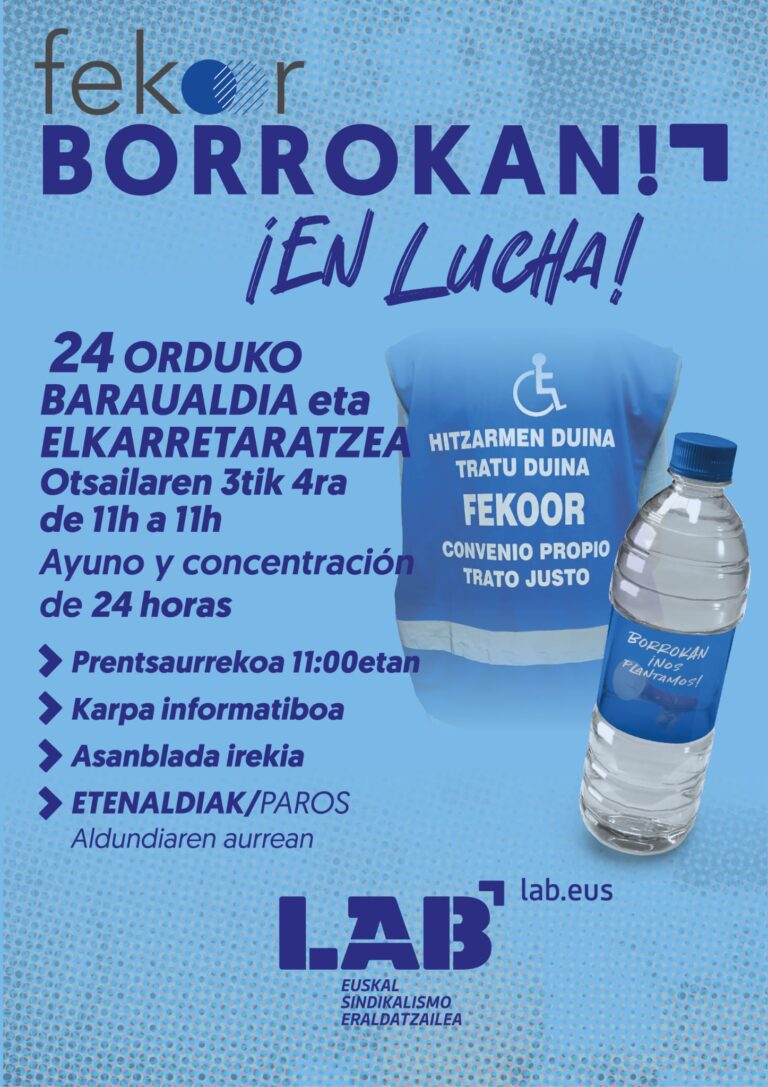 La plantilla de Fekoor realizará un ayuno de 24 horas por un convenio y un trato dignos