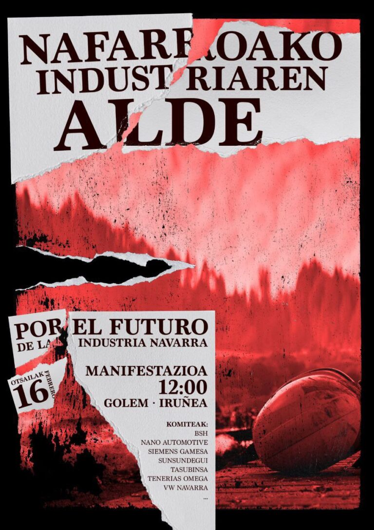 LAB se adhiere a la manifestación convocada para el 16 de febrero por el futuro de la industria navarra