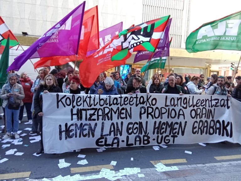 LAB, ELA y UGT nos hemos vuelto a movilizar a favor de un convenio propio de colectividades para los y las trabajadoras de la CAV