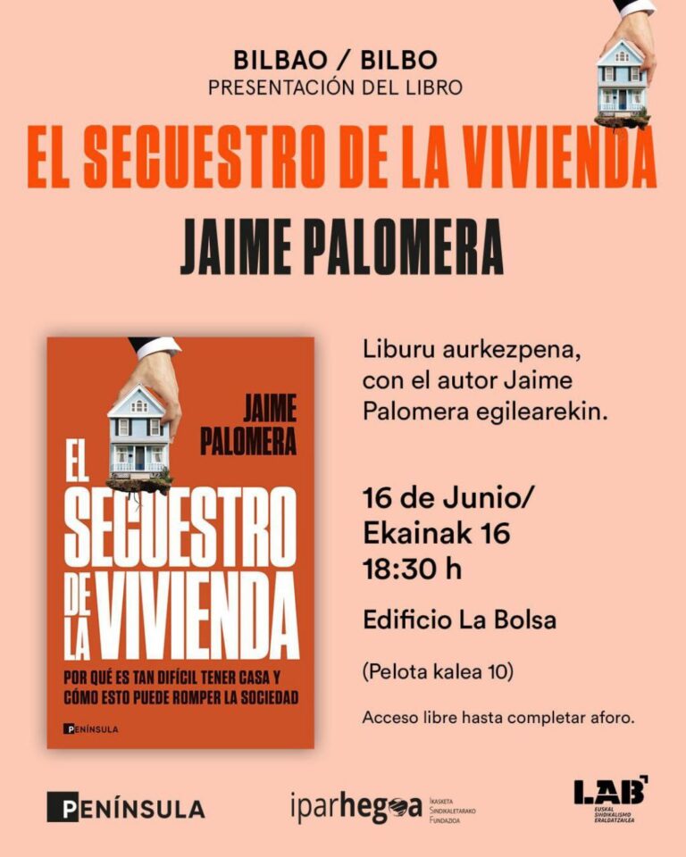 Etxebizitzaren inguruko hitzaldiak antolatu ditu LABek Bilbon eta Donostian Jaime Palomera ikerlariarekin