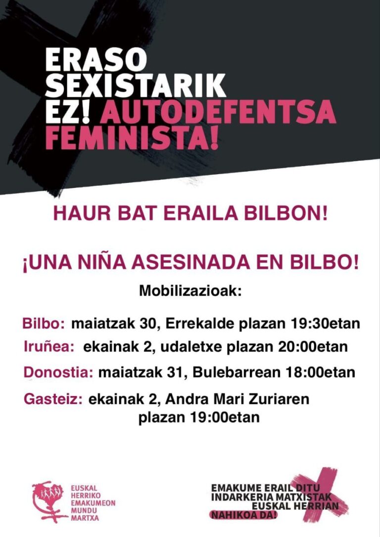 Emakumeen* Mundu Martxaren mobilizazioak gizon batek adin txikiko bat hil duelako Bilbon