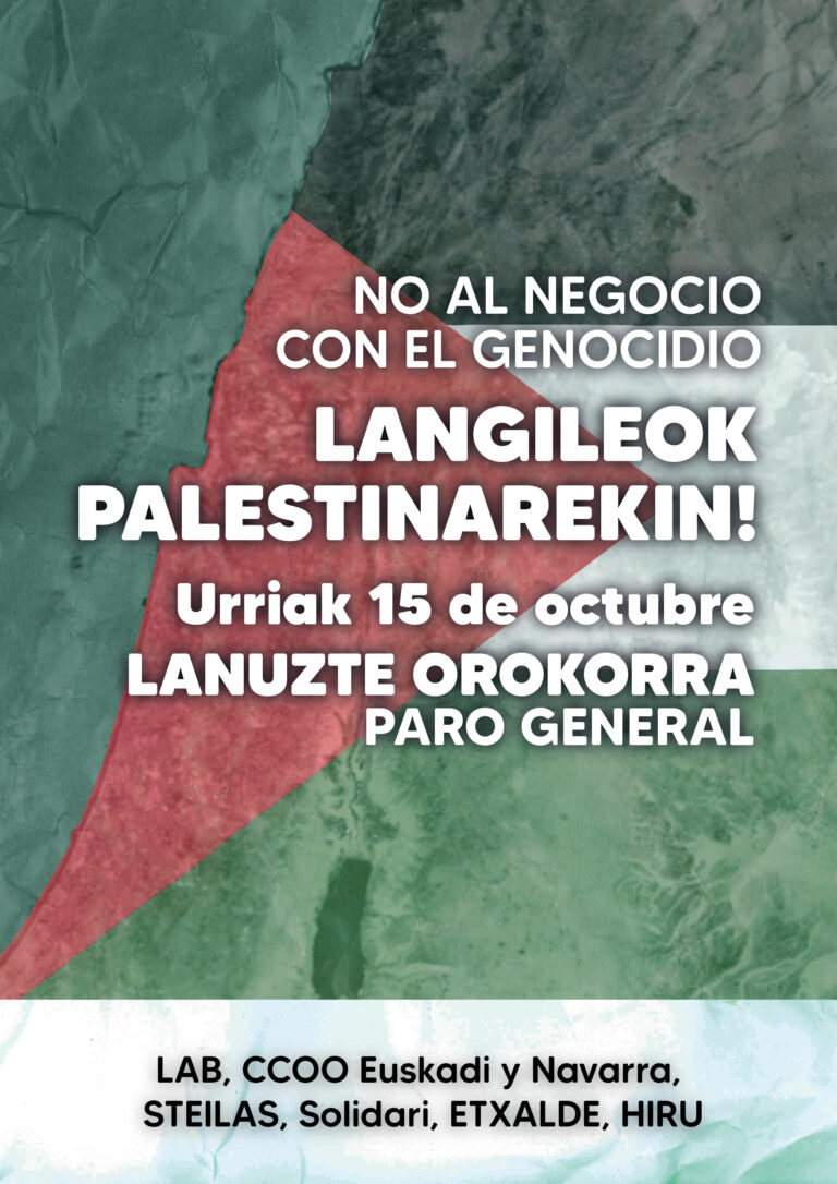 Urriak 15, Palestinaren aldeko lanuzte, asanblada eta borroka eguna Araban, Bizkaian, Gipuzkoan eta Nafarroan