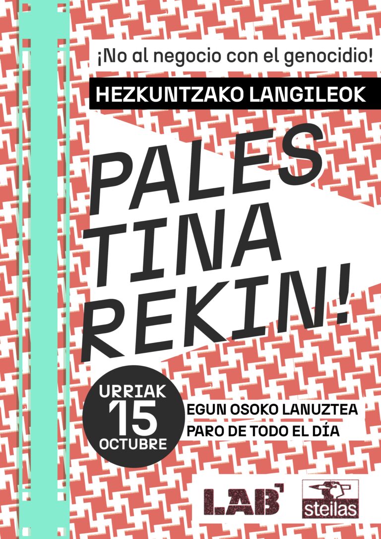 LABek eta STEILASek egun osoko lanuztera deitu dute Hego Euskal Herriko hezkuntza sistema osoan urriaren 15erako