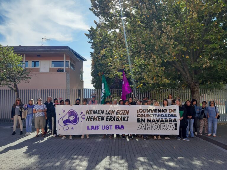 LAB, UGT eta ELA sindikatuek mobilizazioak hasi dituzte Nafarroan kolektibitateen hitzarmen bat negoziatzea eskatzeko