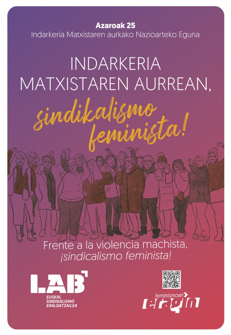 Langileentzat autodefentsarako tresnarik eraginkorrena sindikalismo feminista dela aldarrikatuko du LABek azaroaren 25ean