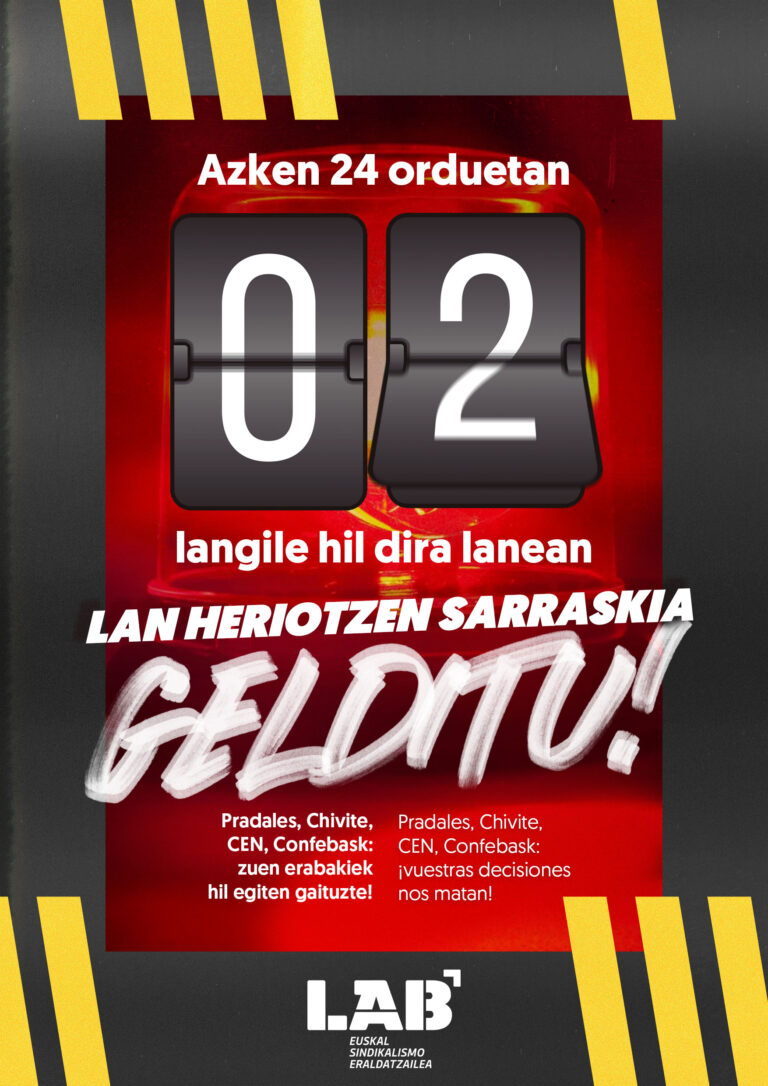 Azken 24 orduetan Euskal Herrian gertatutako bi lan-istripu salatu ditu LABek