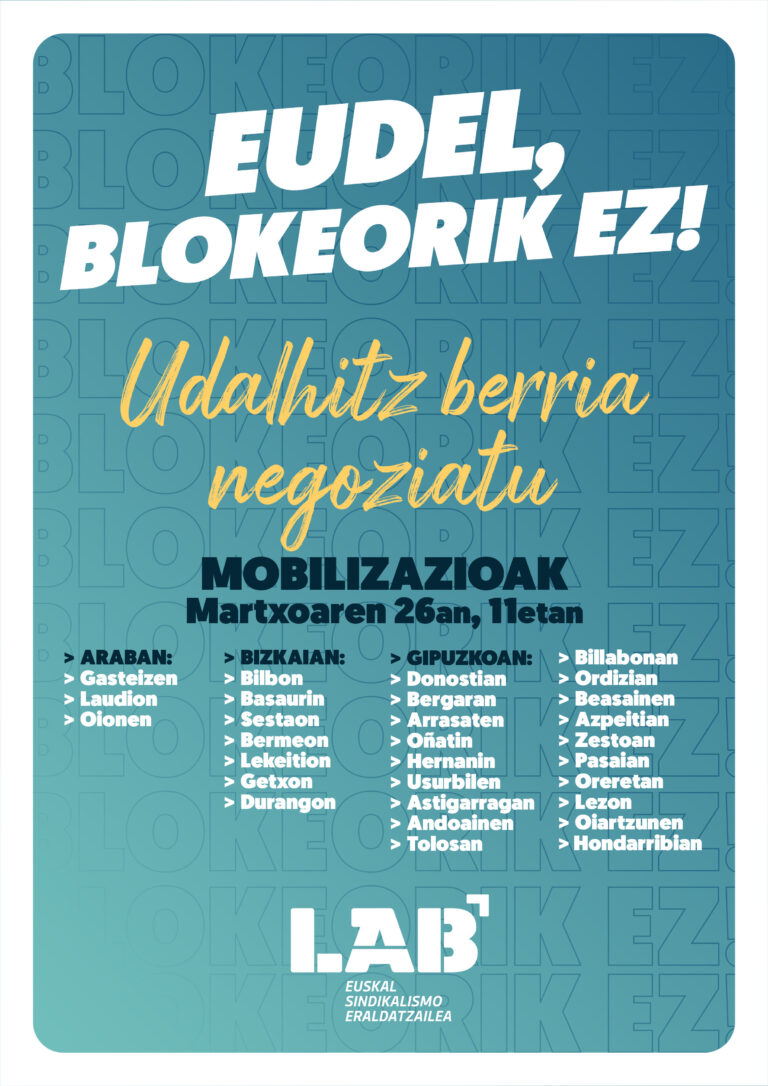 Udalhitzen negoziazio mahaira edukiak ekartzeko, mobilizazioak iragarri ditu LABek