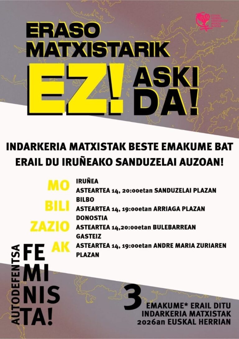 Ante el asesinato machista de Sanduzelai, LAB hace un llamamiento a participar en las movilizaciones de la Marcha Mundial de las Mujeres* de Euskal Herria
