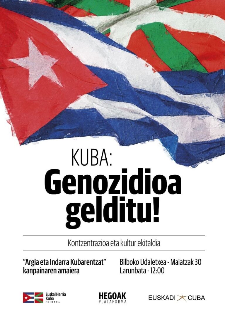 Concentración a favor de Cuba y fin de la campaña para enviar paneles solares en Bilbo