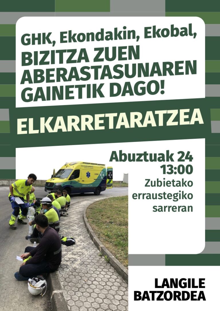 Zubietako erraustegian izaniko sutearen ostean, lan osasuna bermatu dadin eskatzeko elkarretaratzea egingo dugu gaur
