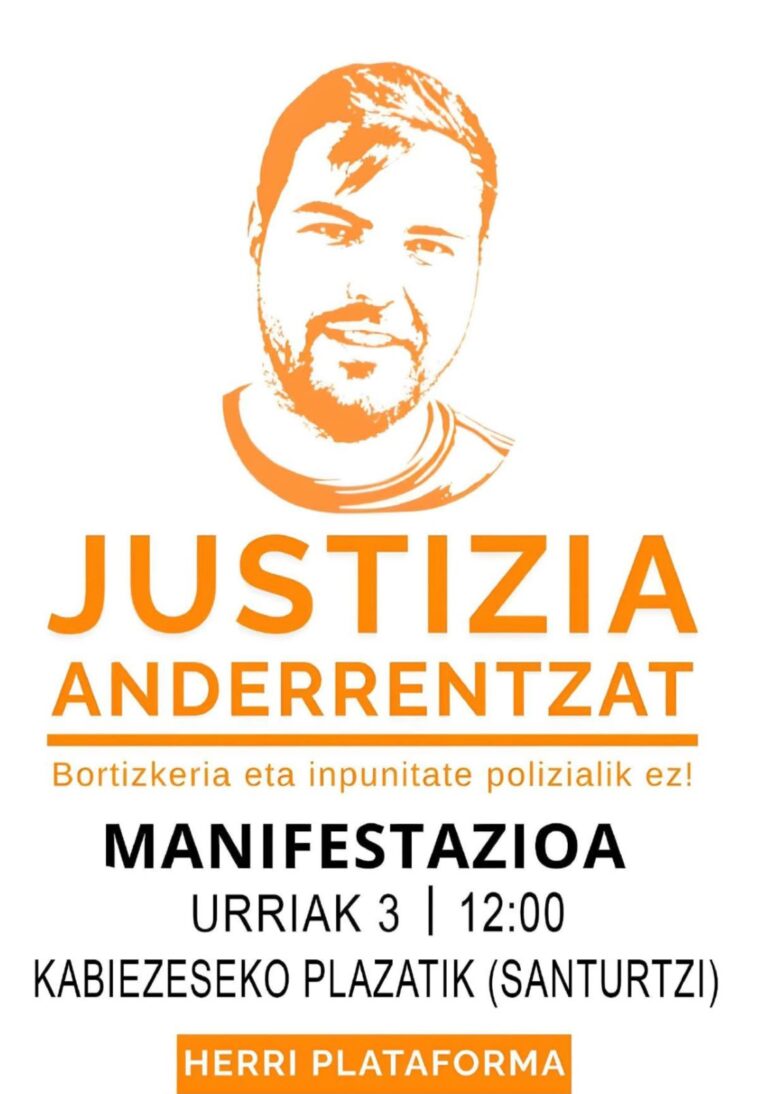 Nos adherimos a la movilización convocada por la plataforma Justizia Anderrentzat el sábado
